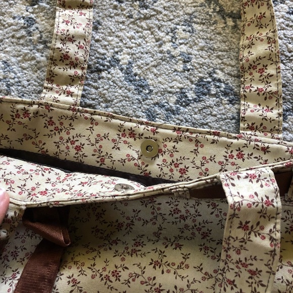 Longaberger Burgundy/Brown/Cream Floral Print PurseTote - Picture 9 of 9